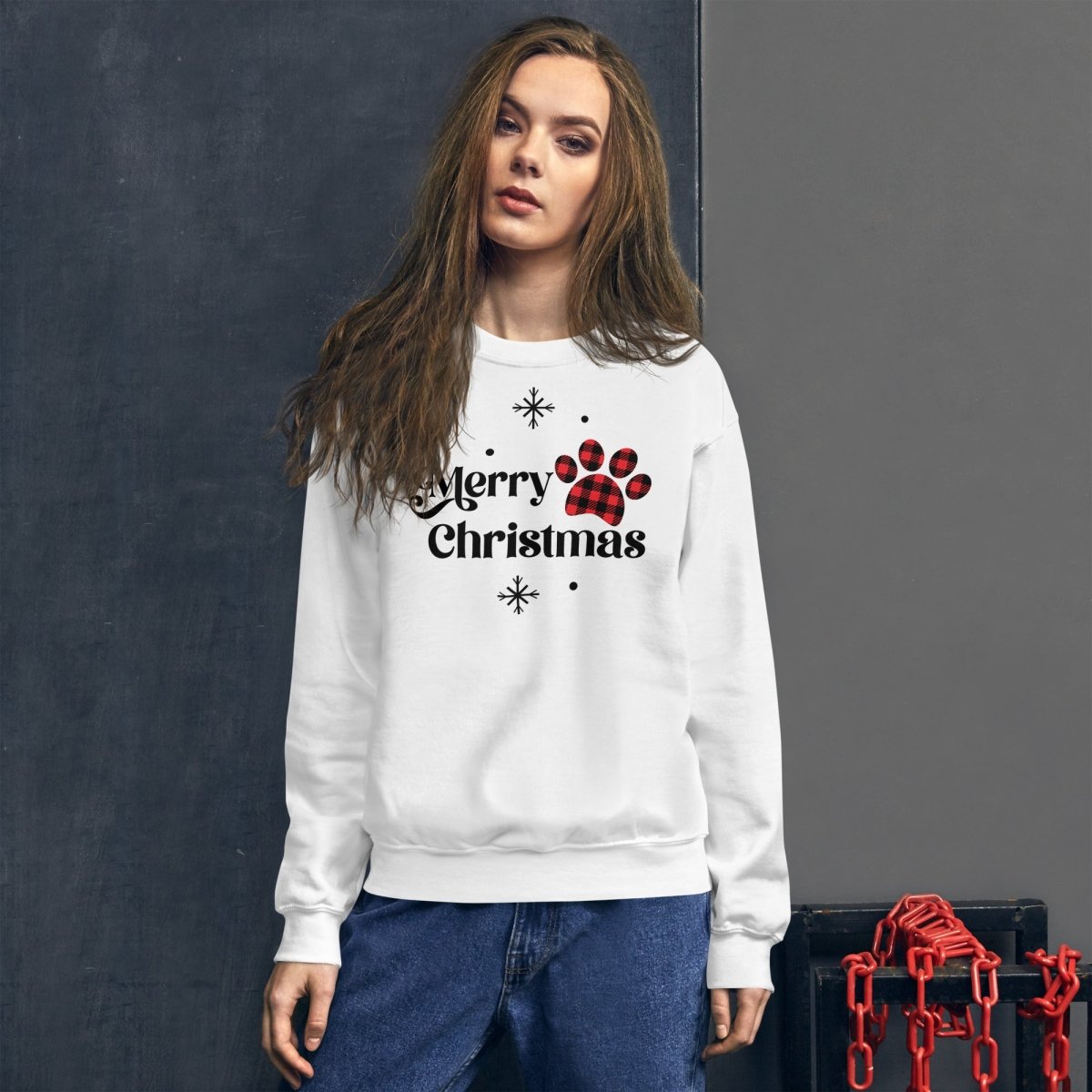 Merry Christmas Plaid Paw Sweatshirt - DoggyLoveandMore