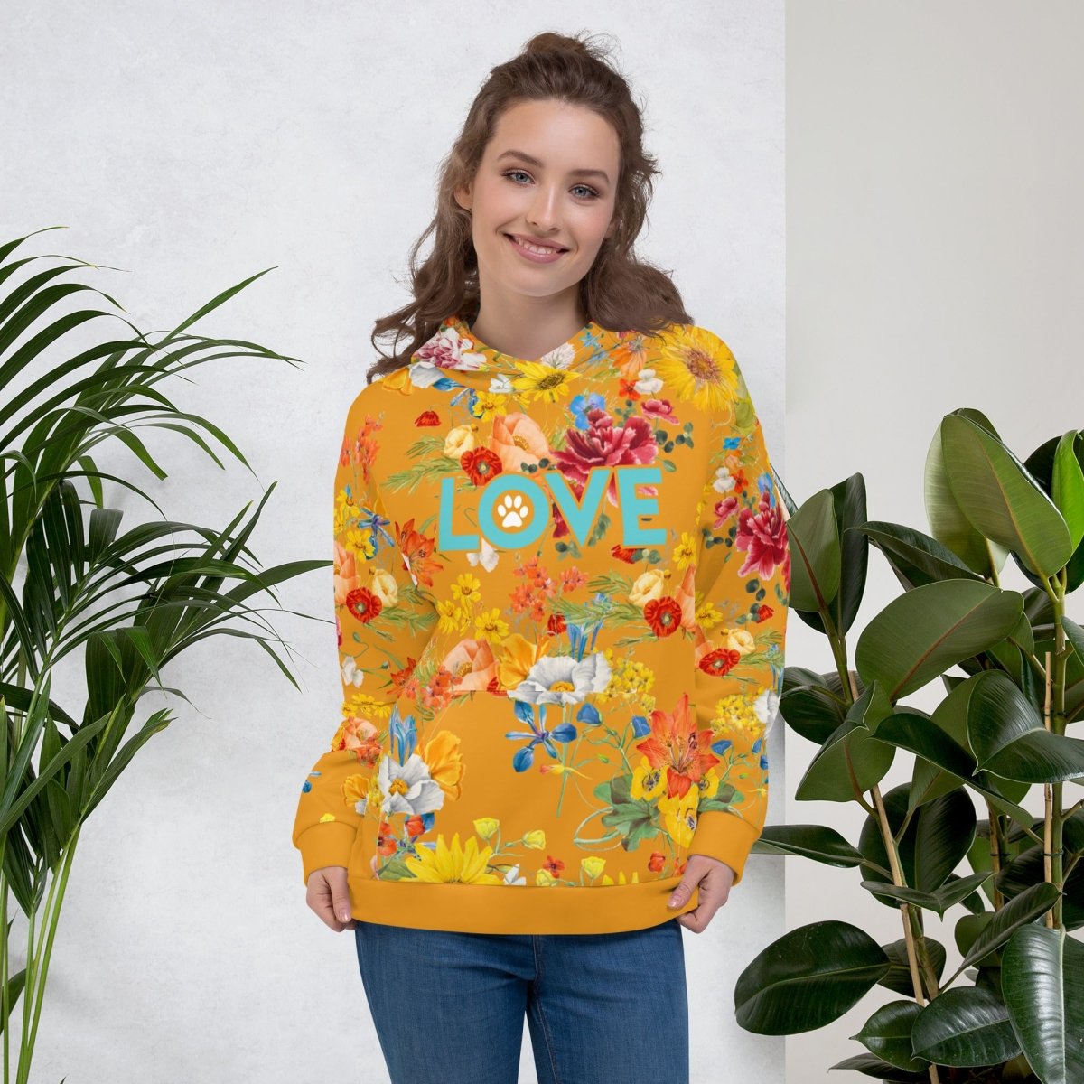 Mustard Yellow Floral Dog Mom Hoodie - DoggyLoveandMore