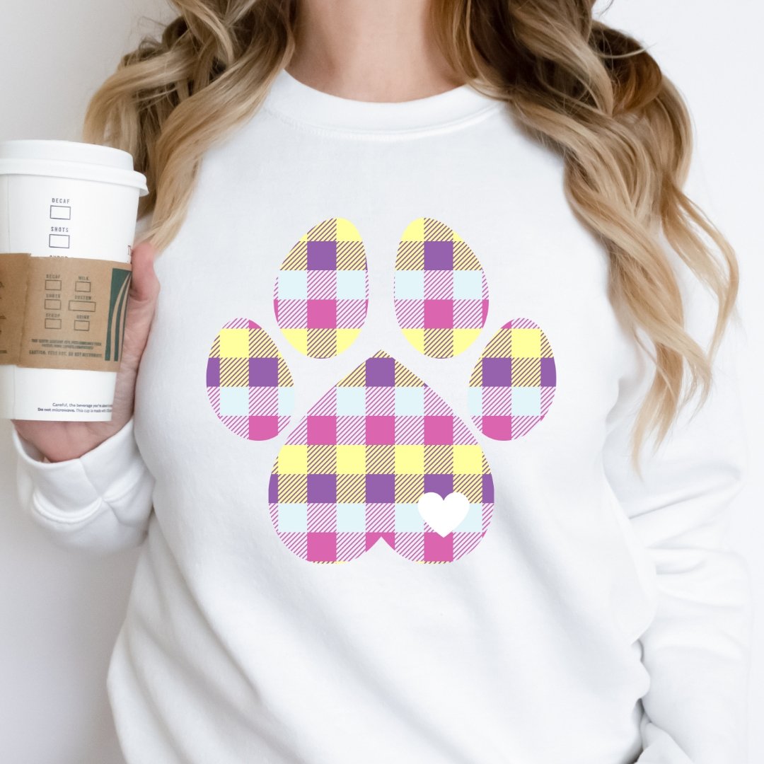 Pastel Plaid Dog Paw Sweatshirt - DoggyLoveandMore