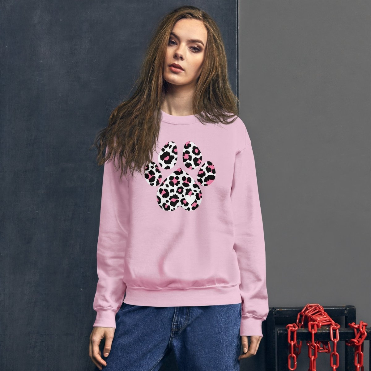 Pink and Black Leopard Print Dog Paw Sweatshirt - DoggyLoveandMore