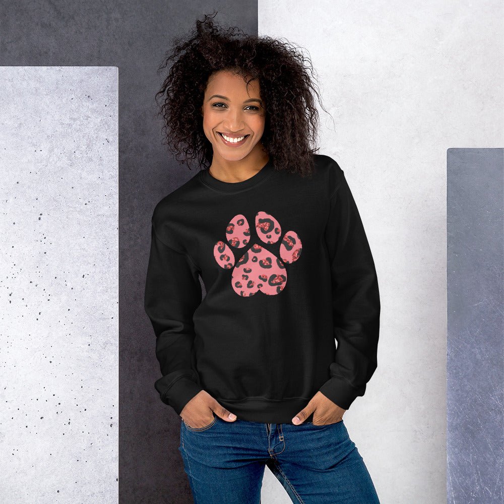 Pink Leopard Print Dog Paw Sweatshirt - DoggyLoveandMore