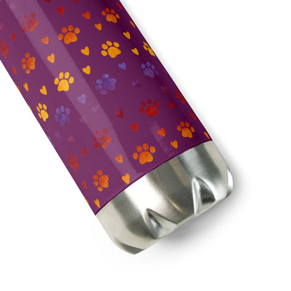 Purple Paw Prints Stainless Steel Water Bottle-DoggyLoveandMore