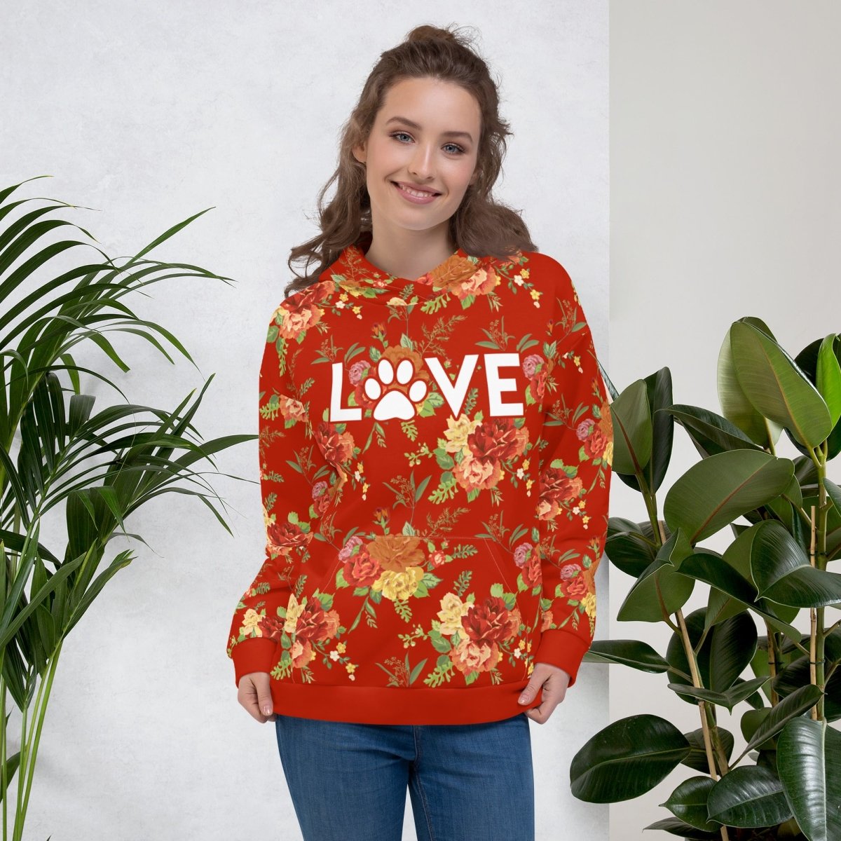 Red Floral Dog Mom Hoodie - DoggyLoveandMore