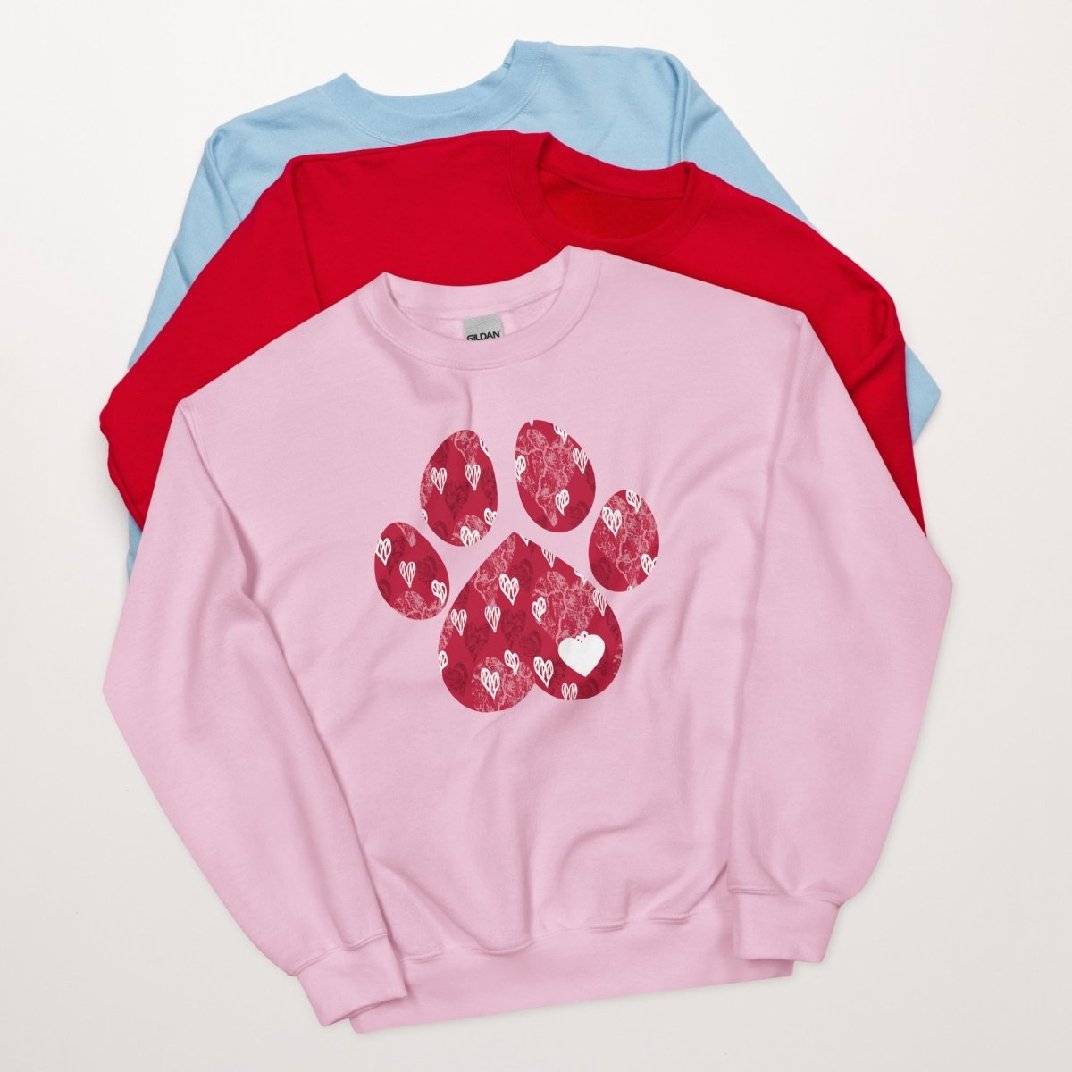 Red Hearts Dog Paw Sweatshirt - DoggyLoveandMore