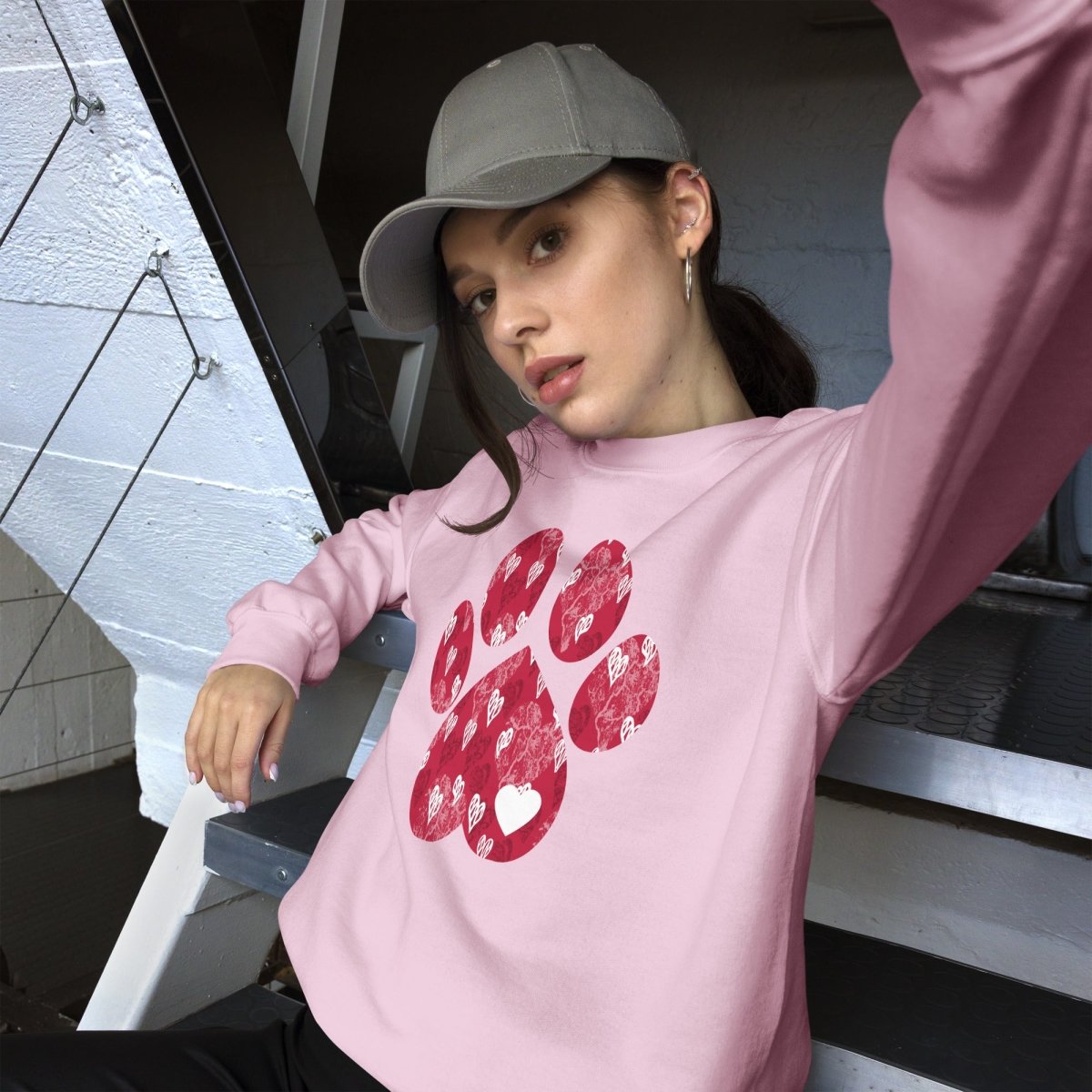 Red Hearts Dog Paw Sweatshirt - DoggyLoveandMore