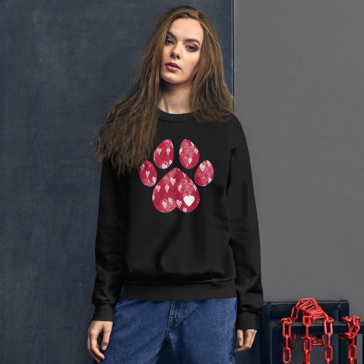 Red Hearts Dog Paw Sweatshirt - DoggyLoveandMore