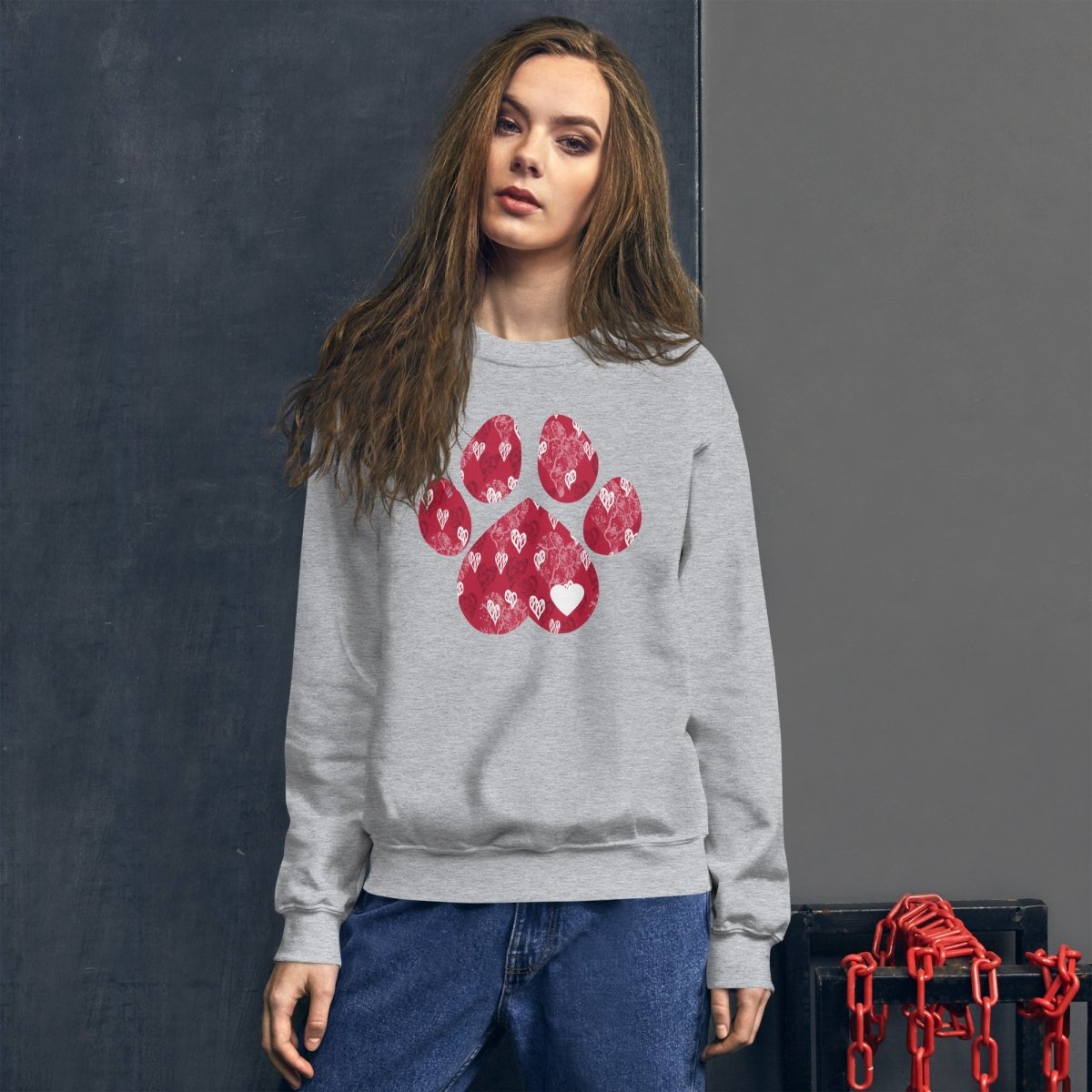 Red Hearts Dog Paw Sweatshirt - DoggyLoveandMore