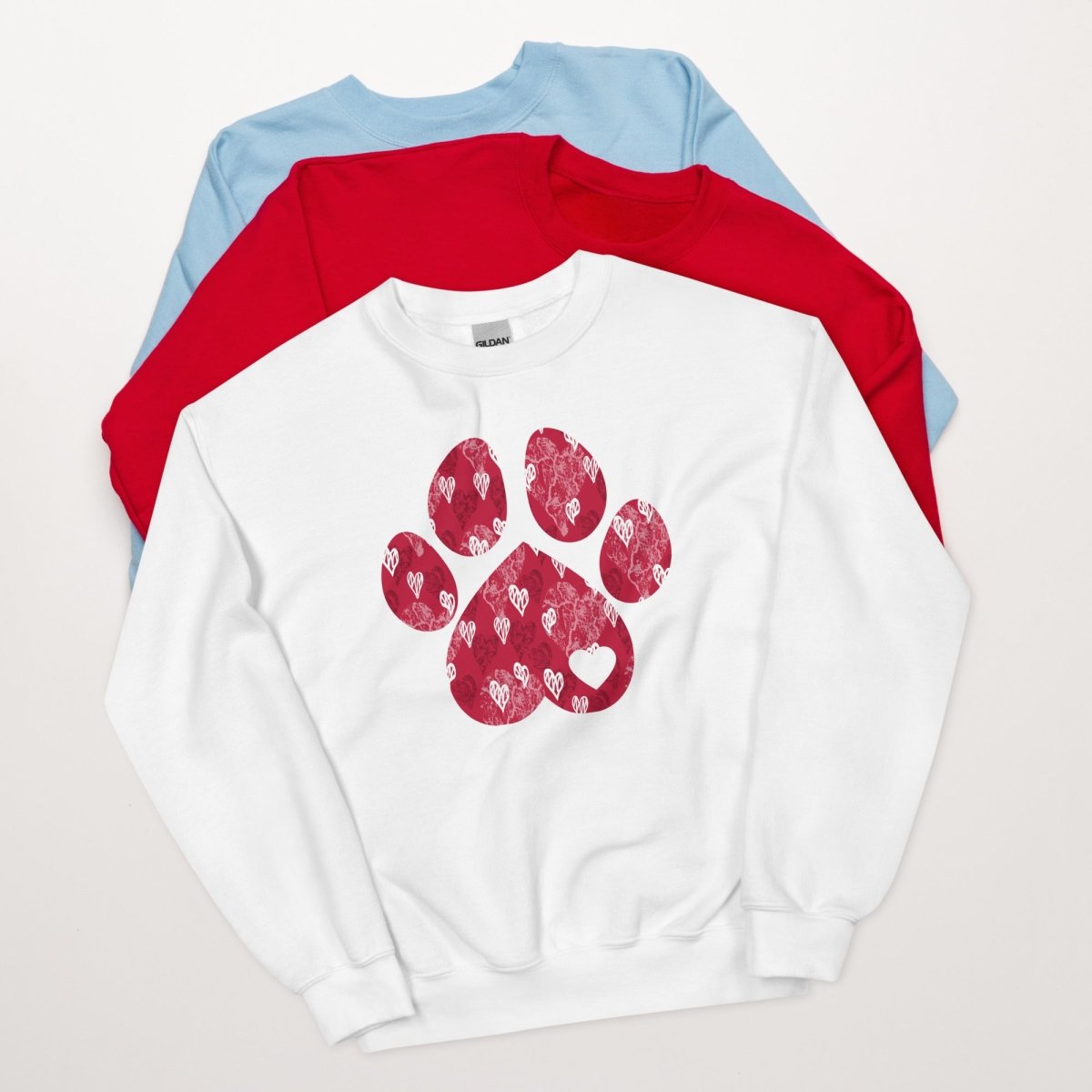 Red Hearts Dog Paw Sweatshirt - DoggyLoveandMore