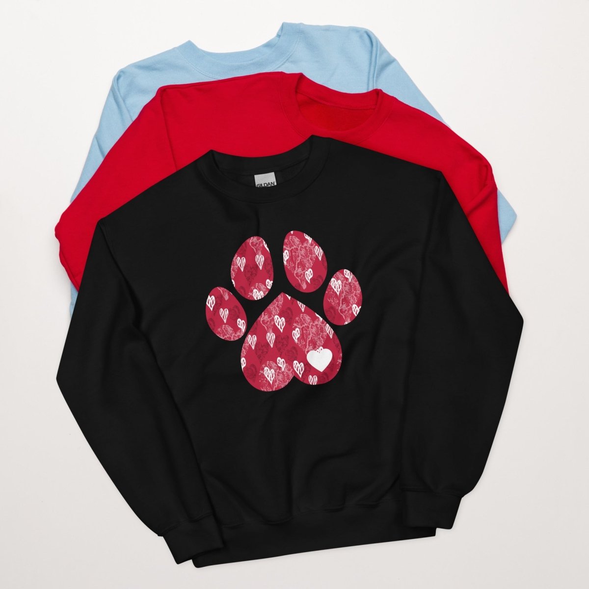 Red Hearts Dog Paw Sweatshirt - DoggyLoveandMore