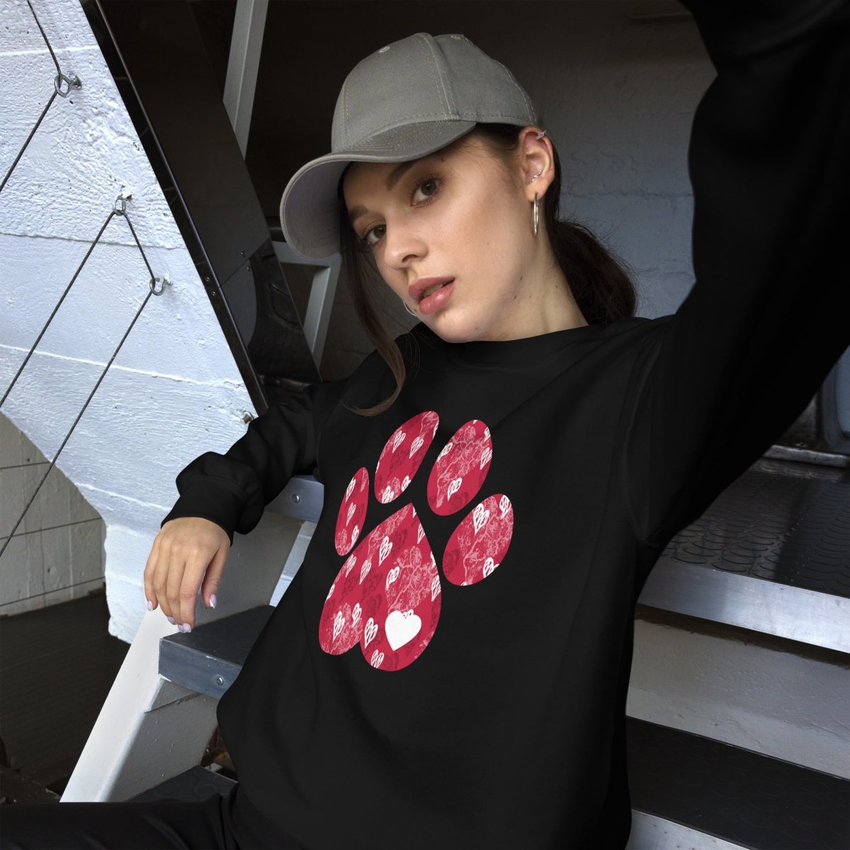 Red Hearts Dog Paw Sweatshirt - DoggyLoveandMore