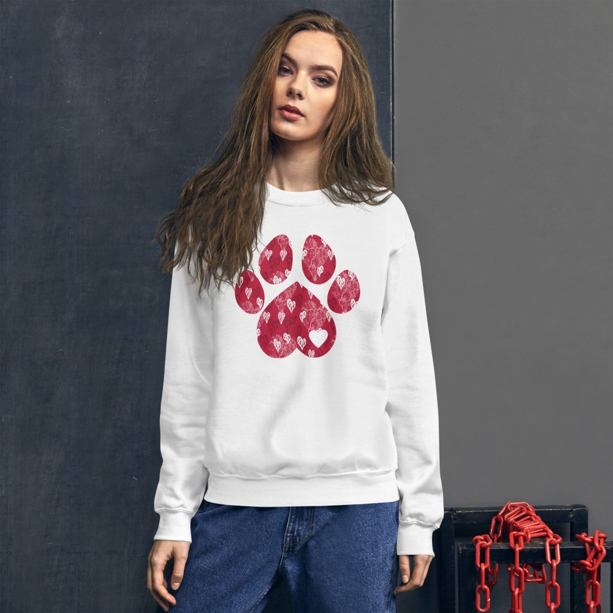 Red Hearts Dog Paw Sweatshirt - DoggyLoveandMore