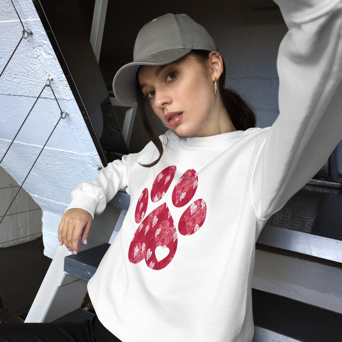 Red Hearts Dog Paw Sweatshirt - DoggyLoveandMore