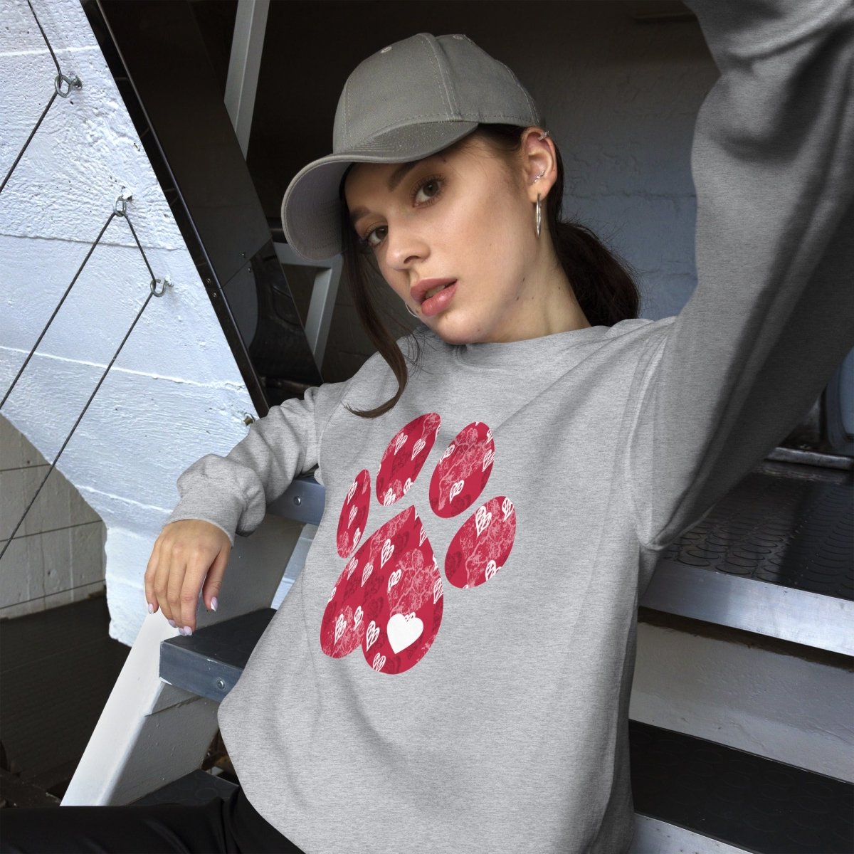 Red Hearts Dog Paw Sweatshirt - DoggyLoveandMore