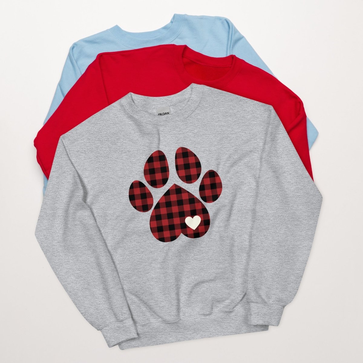 Red Plaid Dog Paw Sweatshirt - DoggyLoveandMore