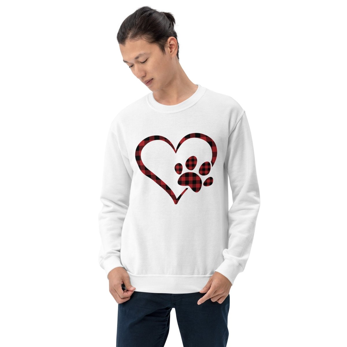 Red Plaid Heart and Paw Sweatshirt - DoggyLoveandMore