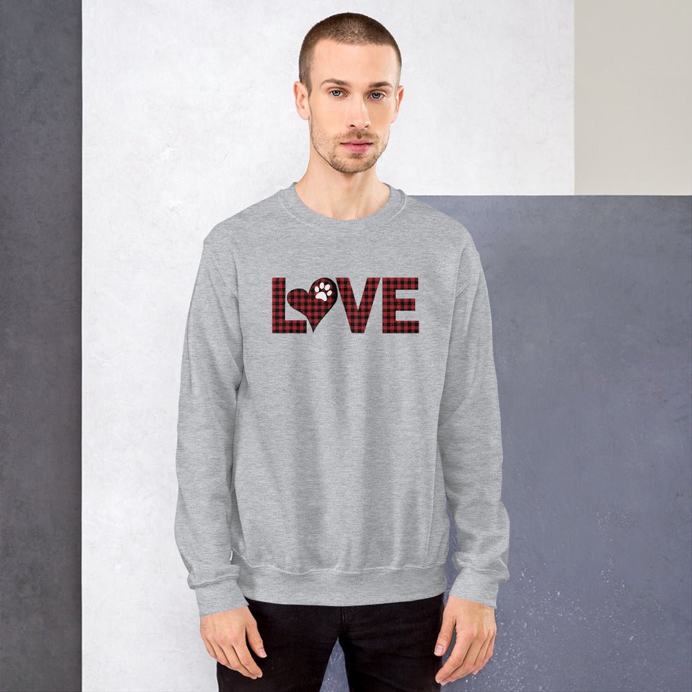 Red Plaid LOVE Paw Sweatshirt - DoggyLoveandMore
