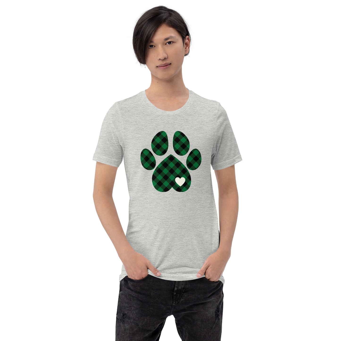 Green Plaid Dog Paw T-Shirt