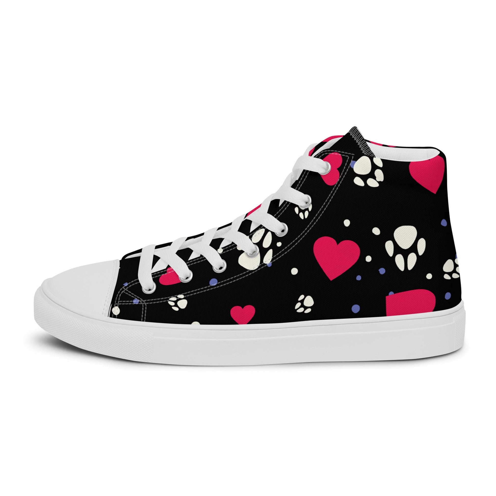Women's Black Hearts and Paws Sneakers - DoggyLoveandMore