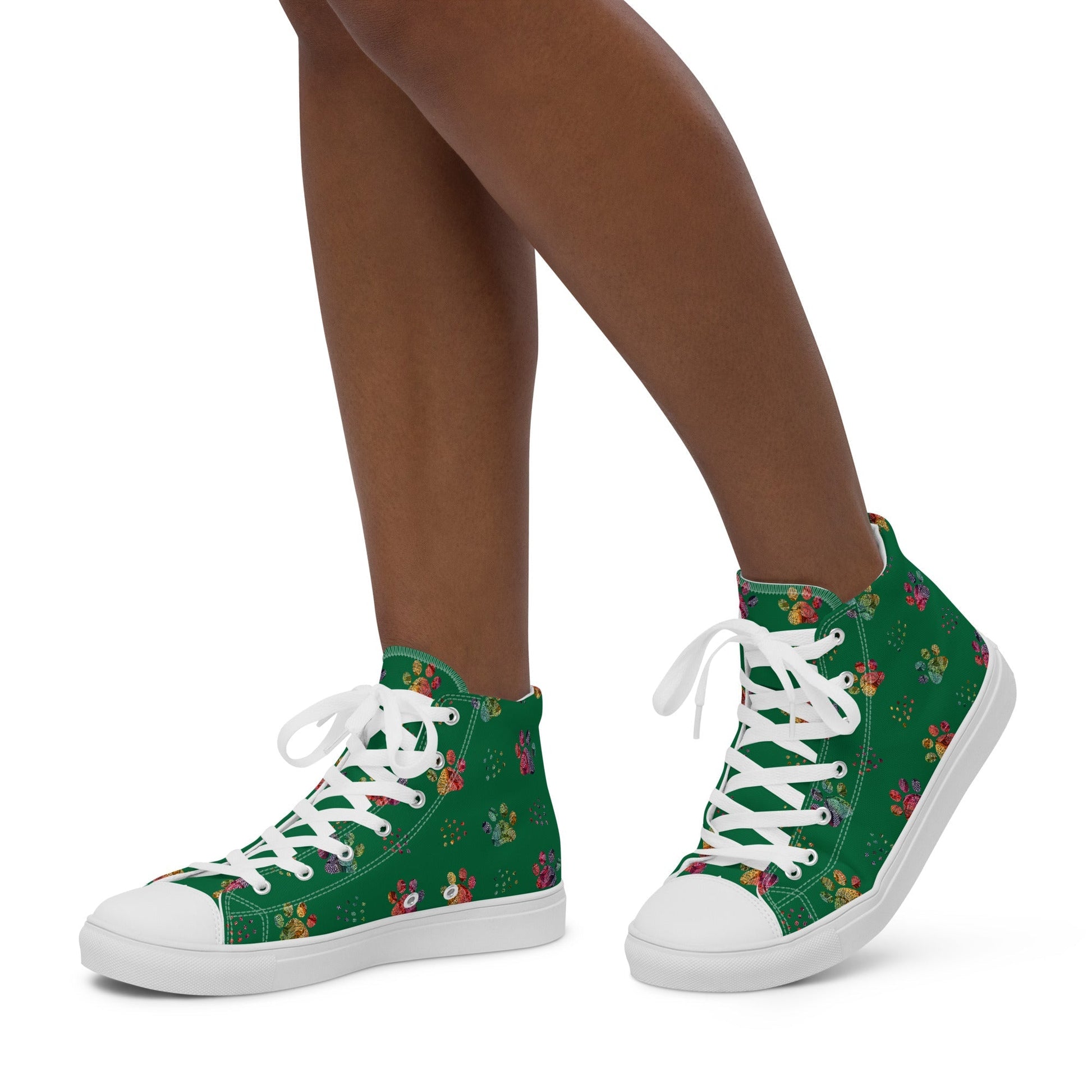 Women's Dark Green Paw Prints Sneakers - DoggyLoveandMore