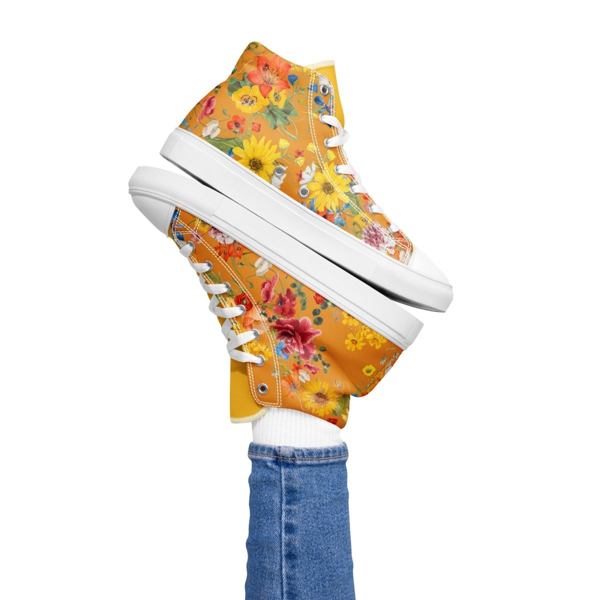 Women's Yellow Floral Sneakers - DoggyLoveandMore